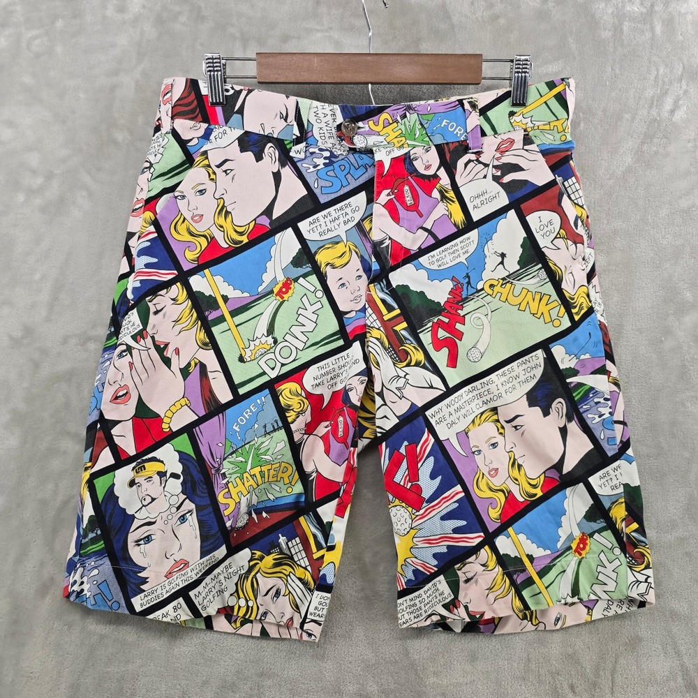 Loudmouth Golf Shorts Mens 34 Multicolor Comic Book Pop Art Print‎ Stretch
